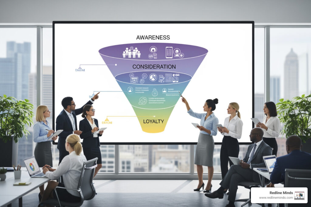 B2B marketing funnel showing awareness, consideration, and loyalty stages