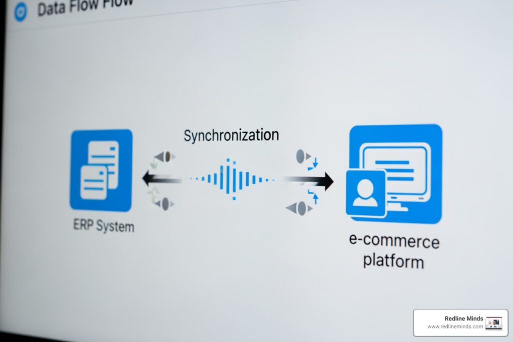 Data flow diagram showing real-time synchronization between ERP and Ecommerce platform