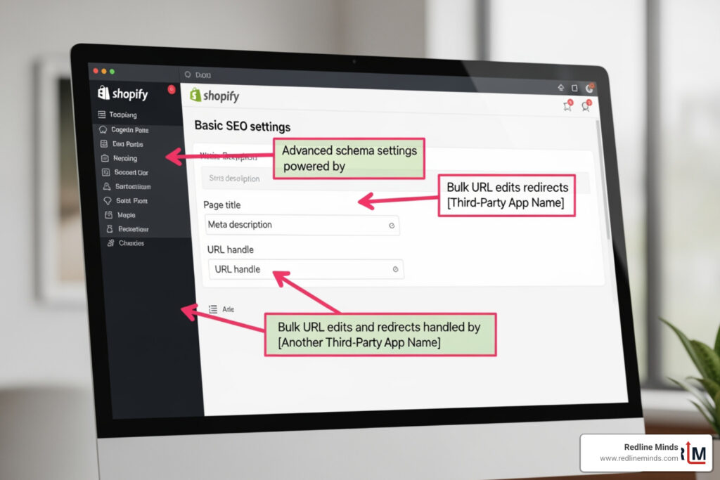 Shopify admin panel showing basic SEO settings and where third-party apps take over - best seo tool for shopify