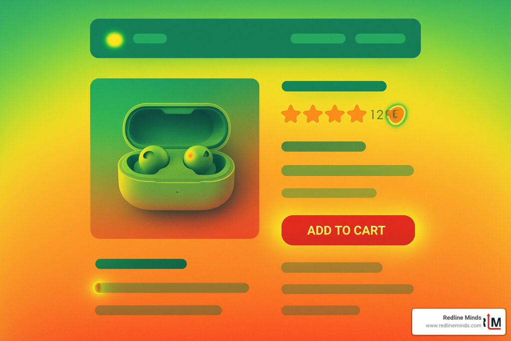 heatmap overlay showing click patterns and scroll behavior on an ecommerce product page - conversion rate optimization tools