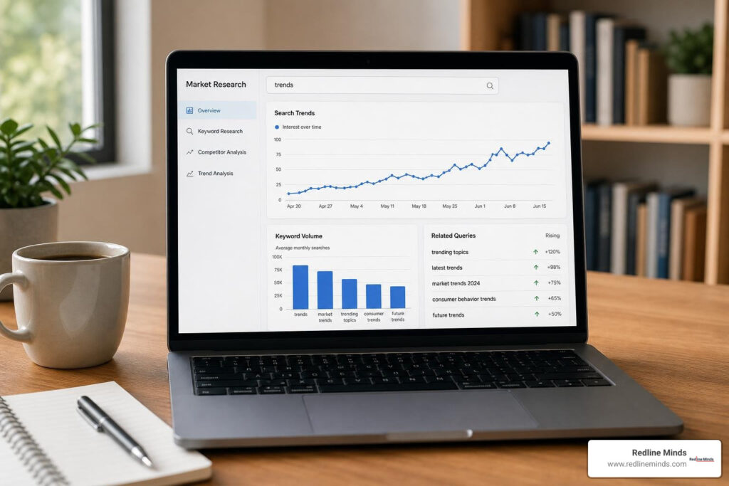 market research tools dashboard showing trends and keyword volume