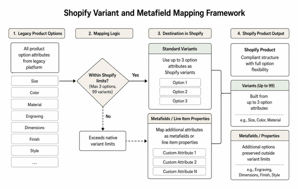 Shopify variant and metafield mapping framework