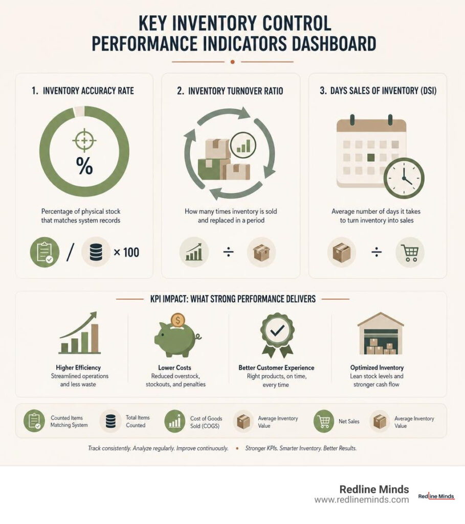 Key inventory control performance indicators dashboard infographic