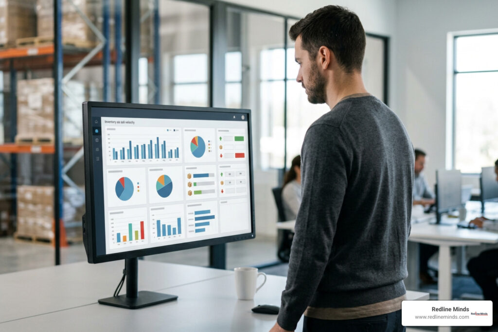 Digital inventory tracking dashboard showing stock levels and sales velocity
